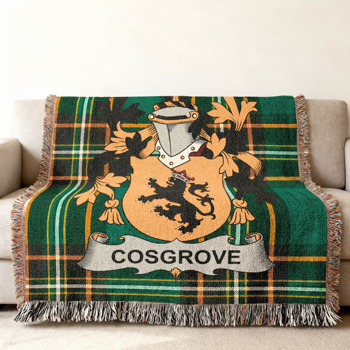 Cosgrove crest woven through an Irish National Tartan throw.