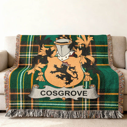 Cosgrove crest woven through an Irish National Tartan throw.