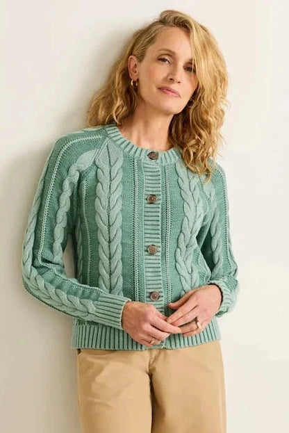 Cotton Cable Cardigan in Teal Blue by Pendleton