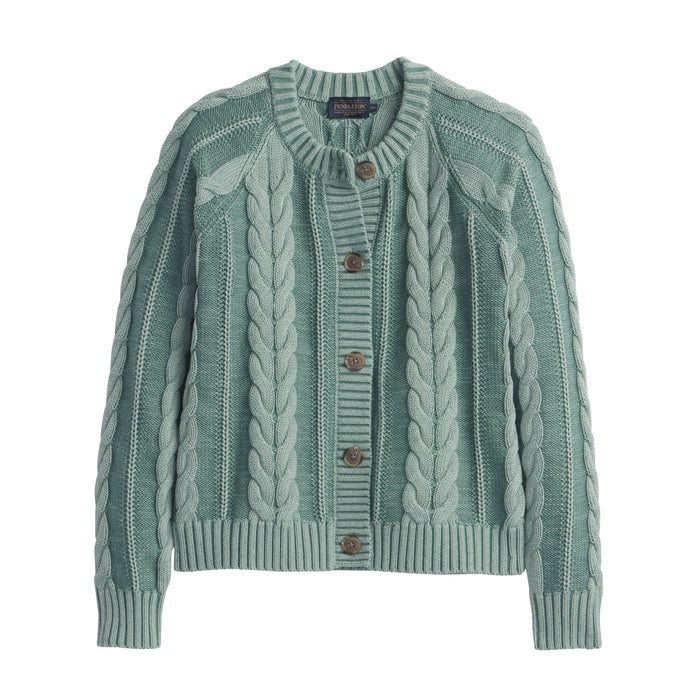 Cotton Cable Cardigan in Teal Blue by Pendleton