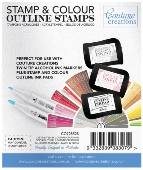 Couture Creations - Outline Stamp - Ringing Bells. Approximately 75 x 75mm | 2.9 x 2.9in This beautiful bell themed Christmas mini stamp and colour outline stamp set is ideal for use in colouring with pencils, paints, inks. Available at Embellish Away located in Bowmanville Ontario Canada.