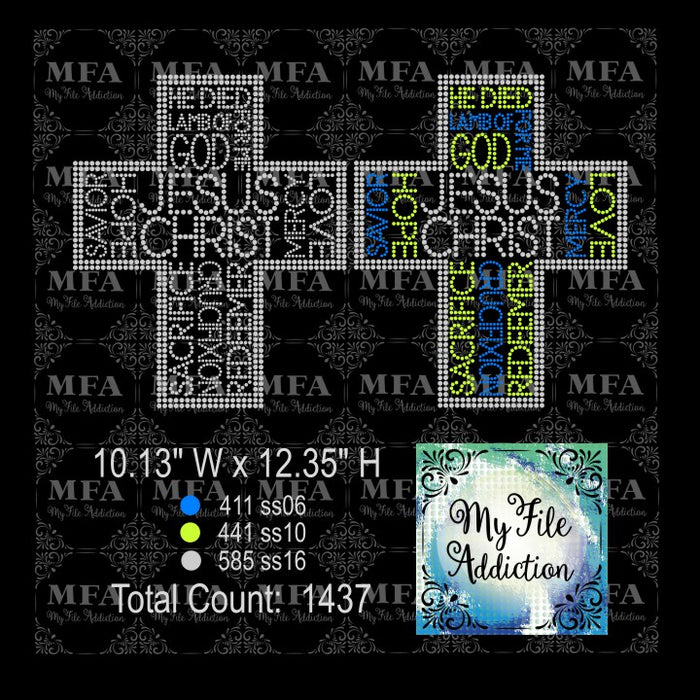 Cross With Words Rhinestone Digital Download File