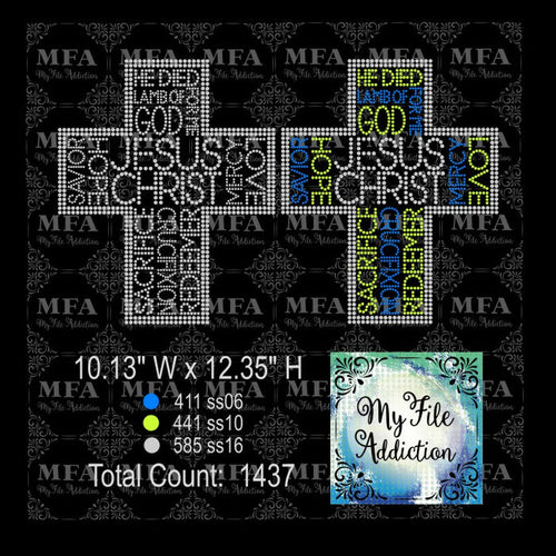 Cross With Words Rhinestone Digital Download File