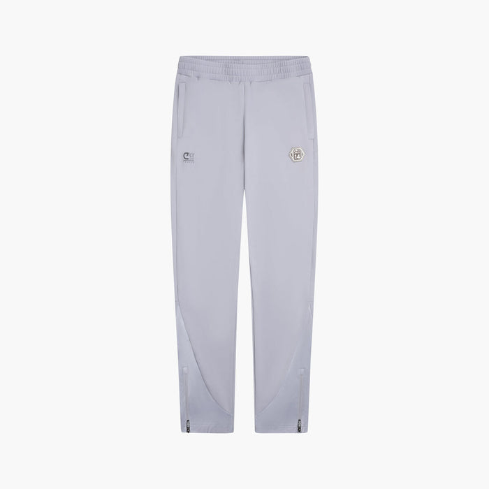 Light gray pants with a logo on a white background
