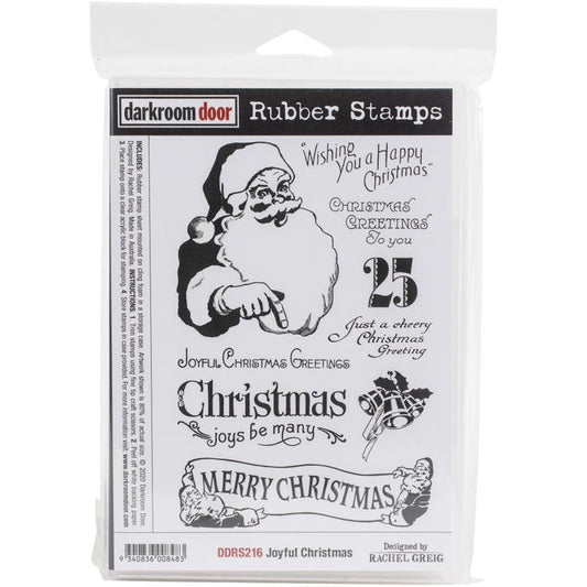 Darkroom Door - Cling Stamps 7.3"X5.1" - Joyful Christmas. These detailed stamps are the perfect way to add fun images to your cards, scrapbook pages and more! Use with any clear acrylic block (sold separately). This package contains Joyful Christmas: one 4.75x4 inch cling stamp sheet within one 5.25x7.5x.5 inch storage case. Imported. Available at Embellish Away located in Bowmanville Ontario Canada.