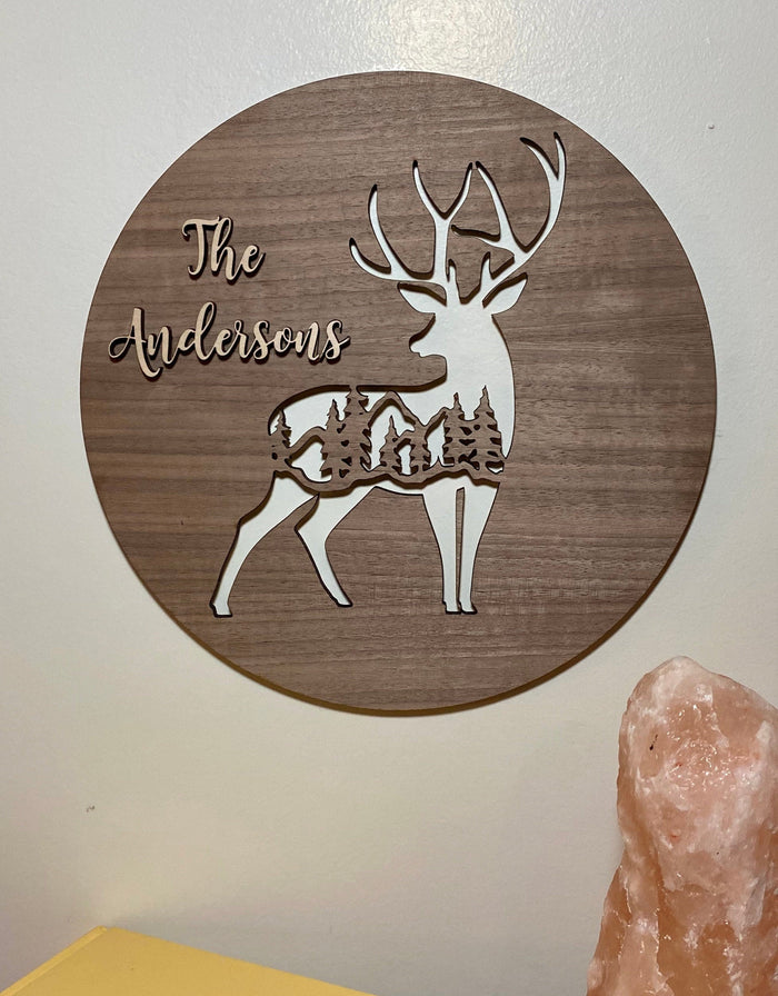 Deer wood sign home decor, personalized wooden sign, deer wooden sign cabin wood sign, nature wood sign