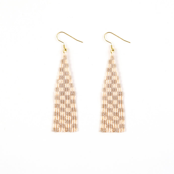 Delica Checkerboard Fringe Earrings - Blush