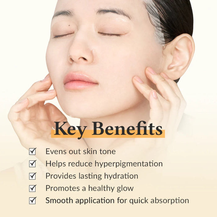 Woman applying Dr. Althea Vita Glow Mask highlighting key benefits like hydration and skin radiance.