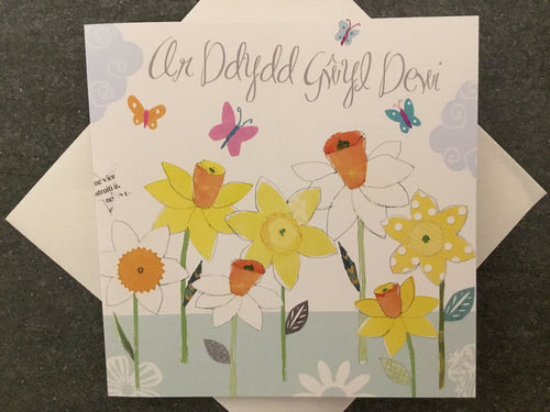 Dydd Gŵyl Dewi greetings card - 'Daffodils and Butterflies'