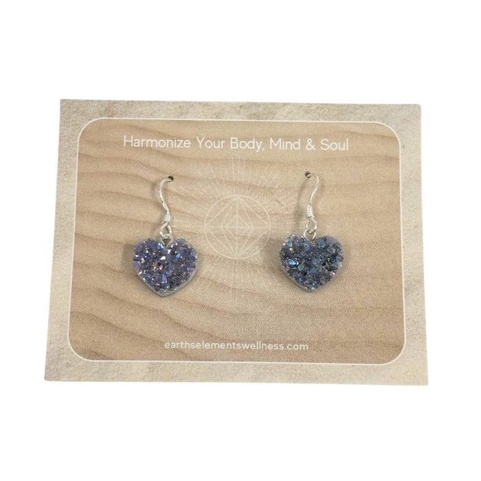 Lavender Aura Druzy Heart Earrings - 925