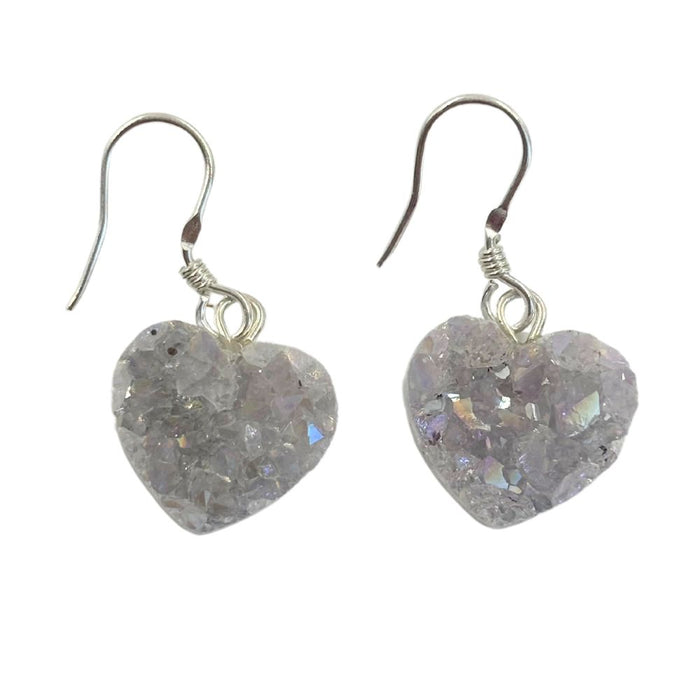 Lavender Aura Druzy Heart Earrings - 925