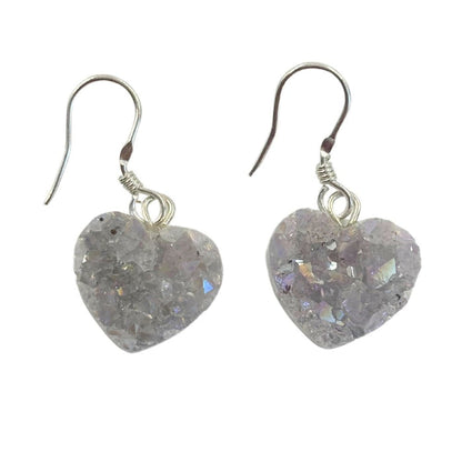 Lavender Aura Druzy Heart Earrings - 925