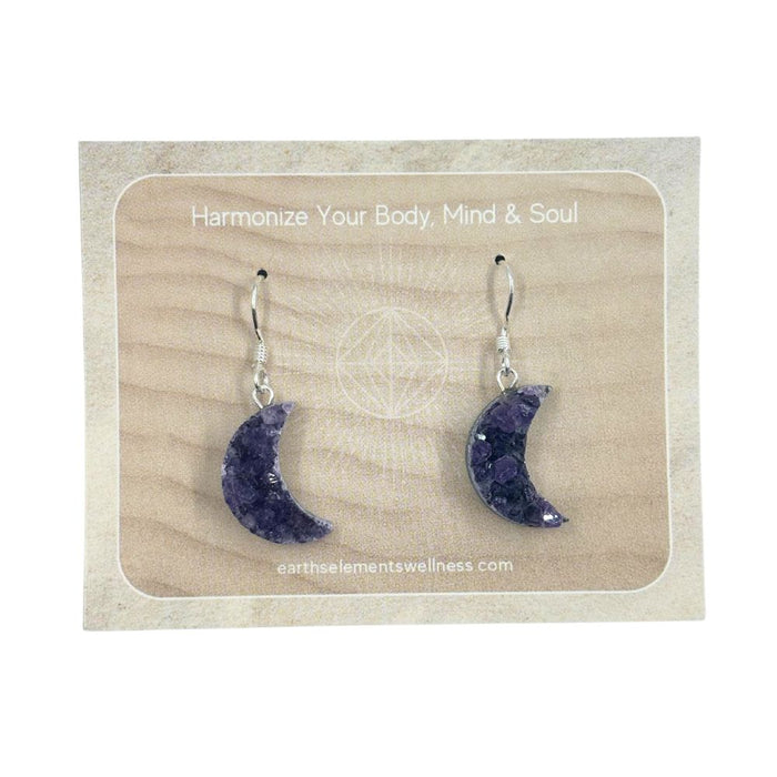 Amethyst Druzy Moon Earrings - 925