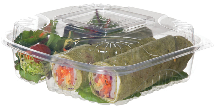 EcoProducts Compostable Clear Clamshells (8in x 8in x 3in | 3-Compartment) | 160/cs