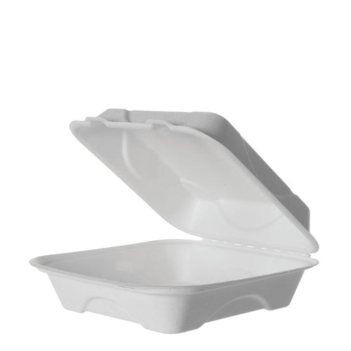 EcoProducts Compostable Molded Fiber Clamshells (8in x 8in x 3in) | 200/cs