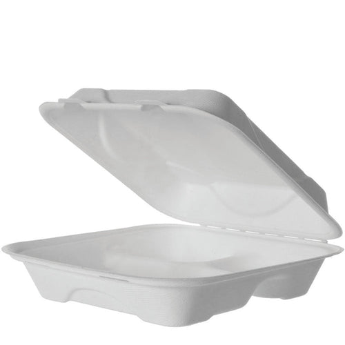 EcoProducts Vanguard™ Compostable Molded Fiber Clamshells (9in x 9in x 3in | 3-Compartment) | 200/cs