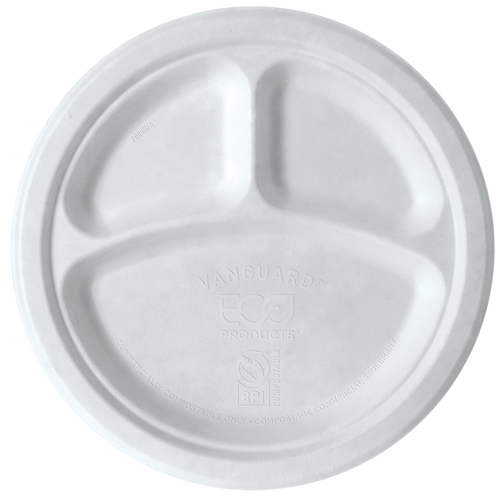 EcoProducts Vanguard™ Compostable Molded Fiber Plates (10in | 3-Compartment) | 500/cs