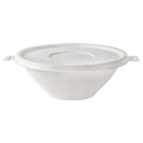 EcoProducts Vanguard™ WorldView™ Compostable Molded Fiber Lid (Flat | Fits 24-46oz Coupe Molded Fiber Bowls / 16-40oz Noodle Molded Fiber Bowls) | 492-Series | 400/cs