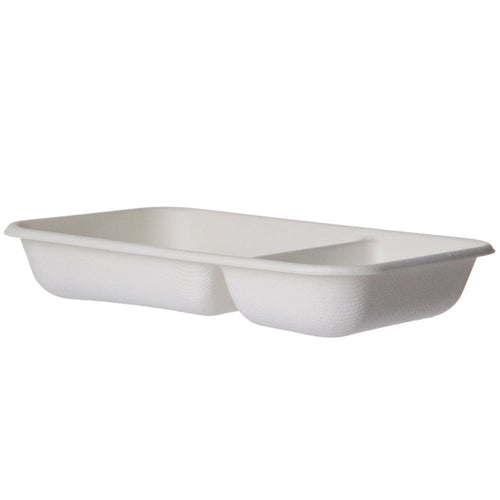 EcoProducts Vanguard™ WorldView™ Compostable Molded Fiber Take-Out Containers (24oz | Rectangle | 2-Compartment) | 229-Series | 400/cs