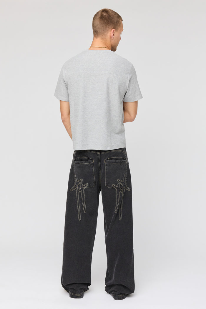 Embroidered Wide Leg Jean
