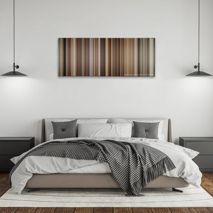Evan Almighty color palette canvas above a bed, between two black pendant lamps