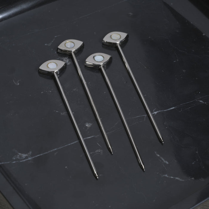 Evil Eye Set of 4 Cocktail Picks - Polished Nickel - Barware by Carlyle Avenue