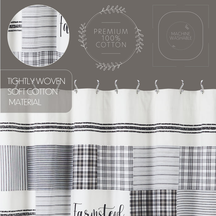 Farmstead Black Patchwork Cotton Shower Curtain-Lange General Store