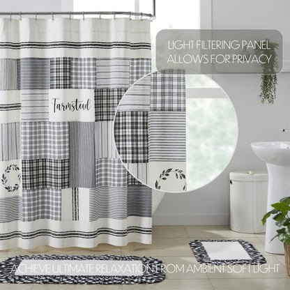 Farmstead Black Patchwork Cotton Shower Curtain-Lange General Store