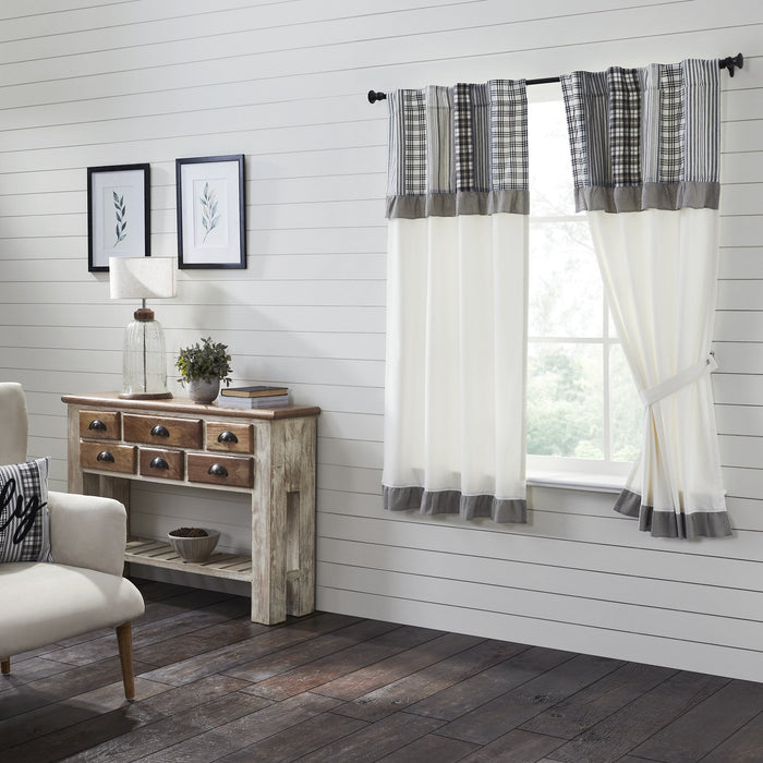 Farmstead Black Patchwork Short Panel Curtains-Lange General Store