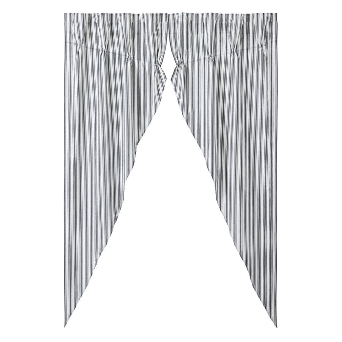 Farmstead Black Ticking Stripe Long Prairie Curtains-Lange General Store
