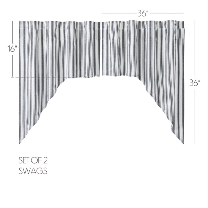 Farmstead Black Ticking Stripe Swag Curtains