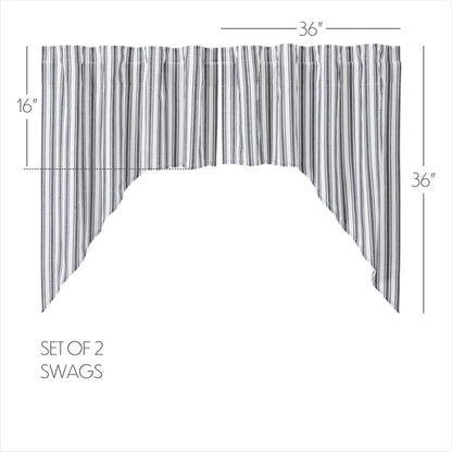 Farmstead Black Ticking Stripe Swag Curtains