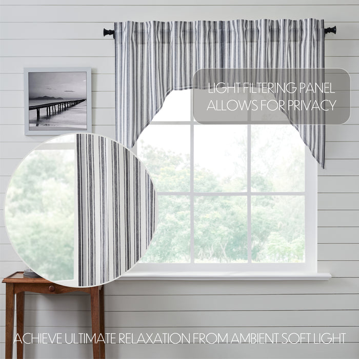 Farmstead Black Ticking Stripe Swag Curtains