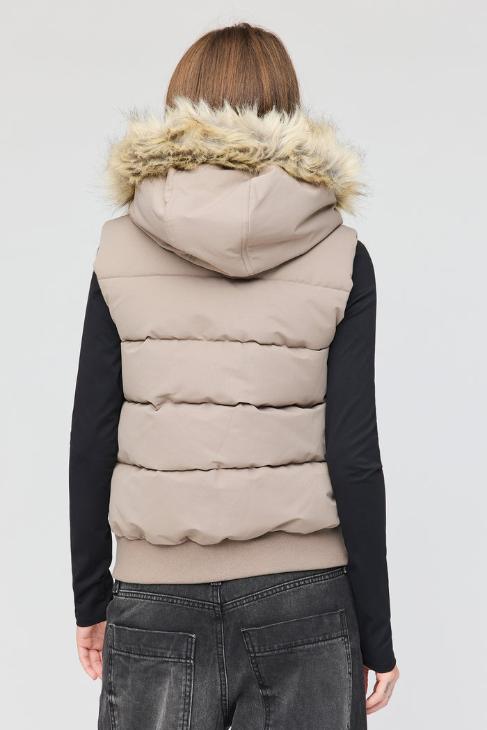 Faux Fur Trim Puffer Vest
