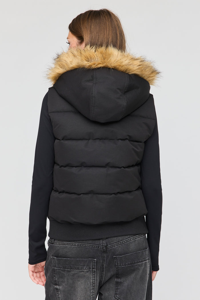 Faux Fur Trim Puffer Vest