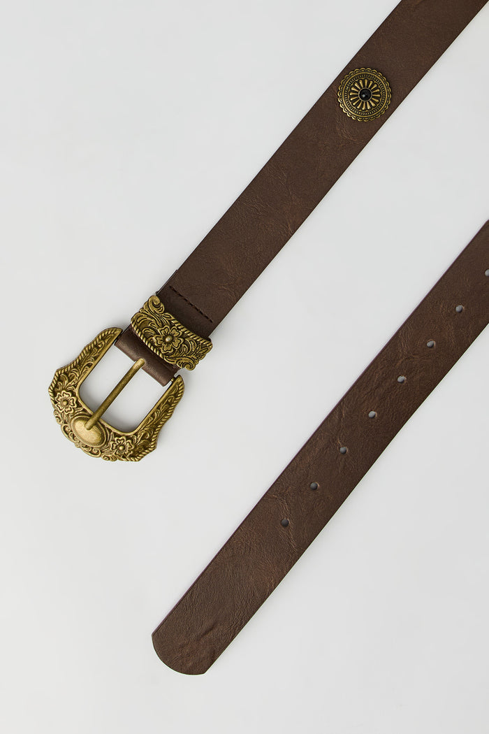 Faux Leather Western Buckle Belt 3.5 cm