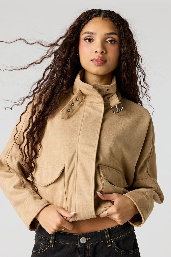 Faux Suede Bomber Jacket