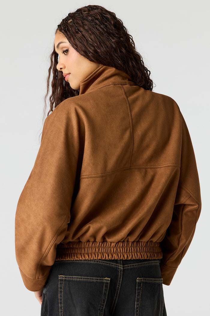 Faux Suede Bomber Jacket