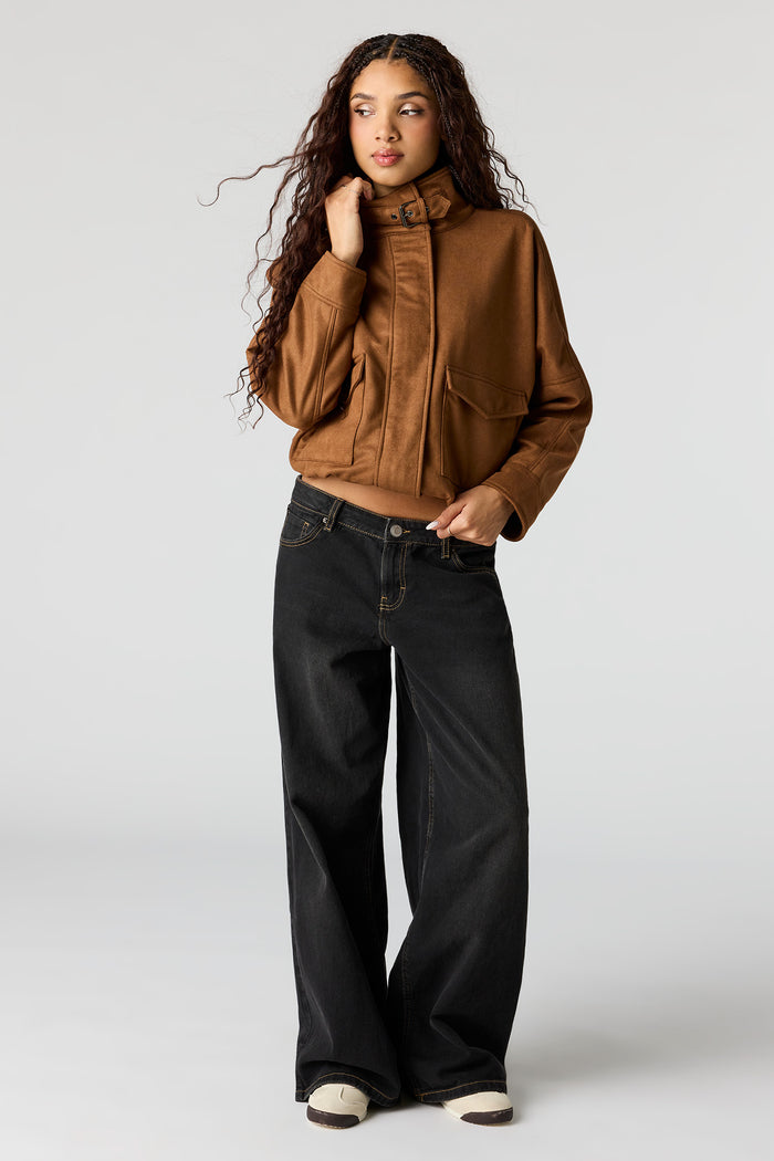 Faux Suede Bomber Jacket