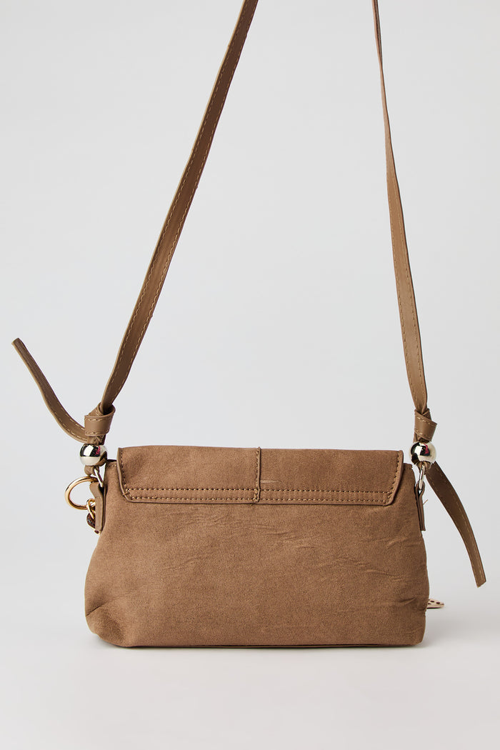 Faux Suede Eyelet Crossbody Purse & Removable Scarf Detail