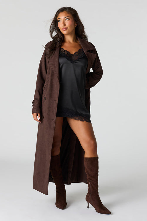 Faux Suede Trench Coat