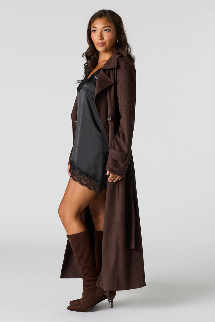 Faux Suede Trench Coat