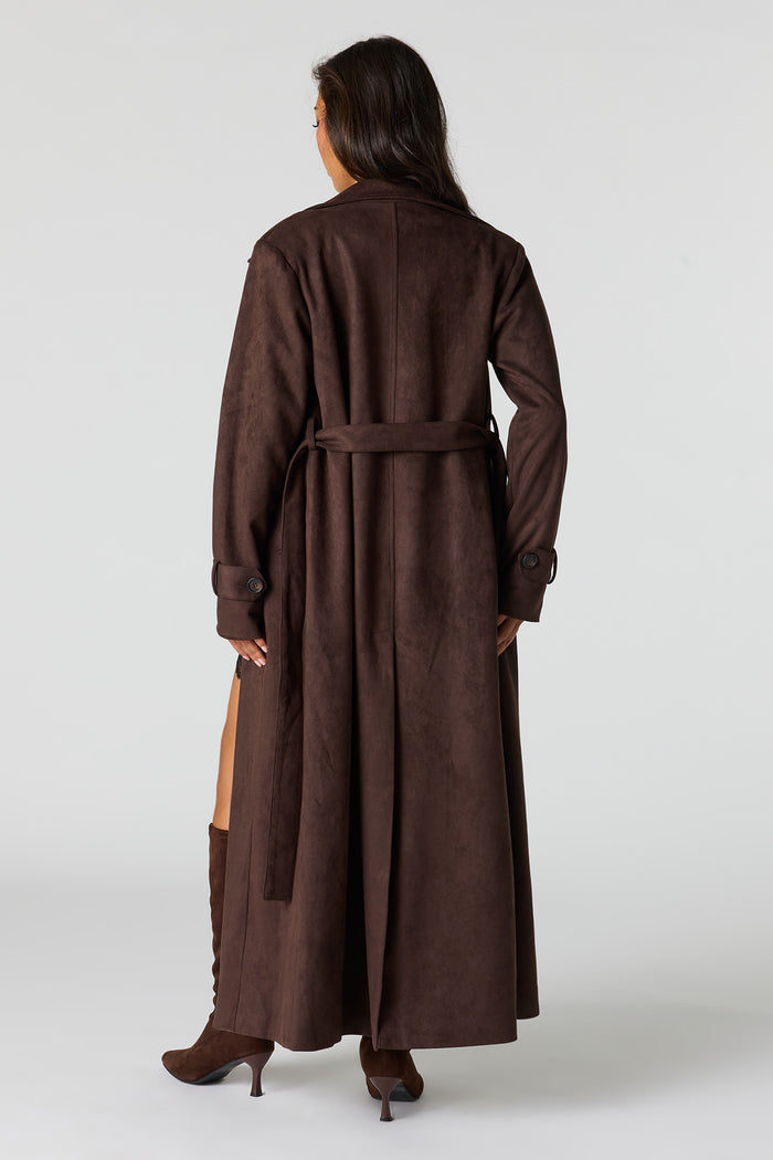 Faux Suede Trench Coat