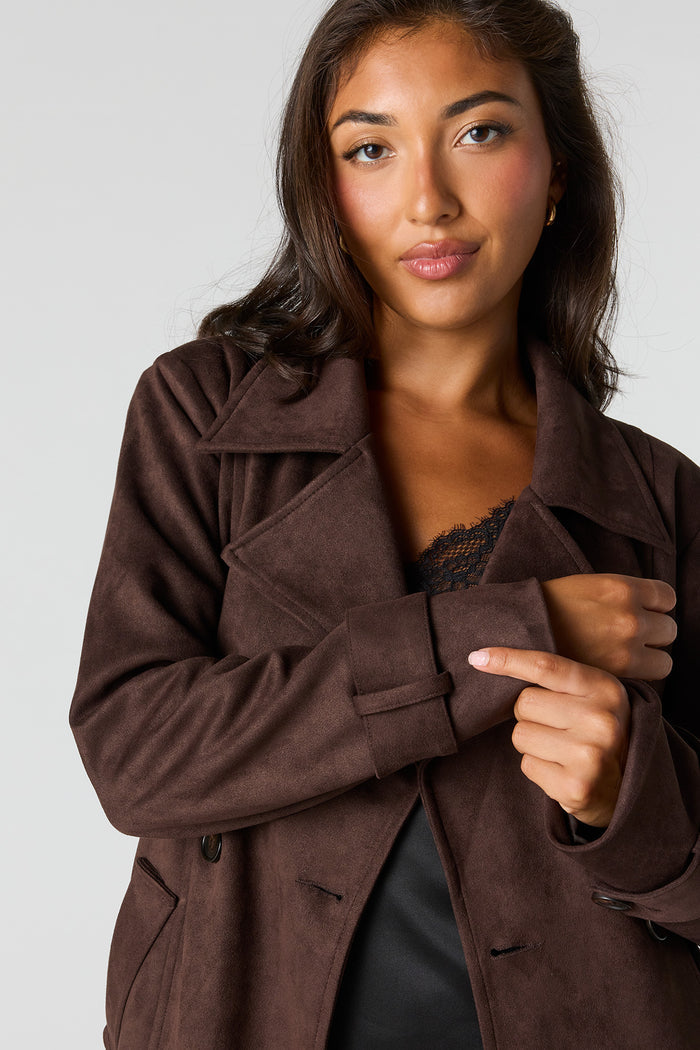 Faux Suede Trench Coat