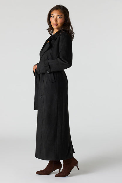 Faux Suede Trench Coat