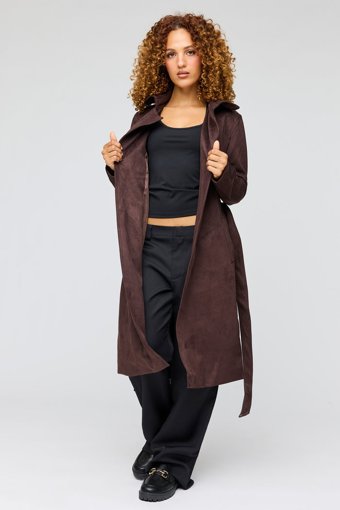 Faux Suede Trench Coat