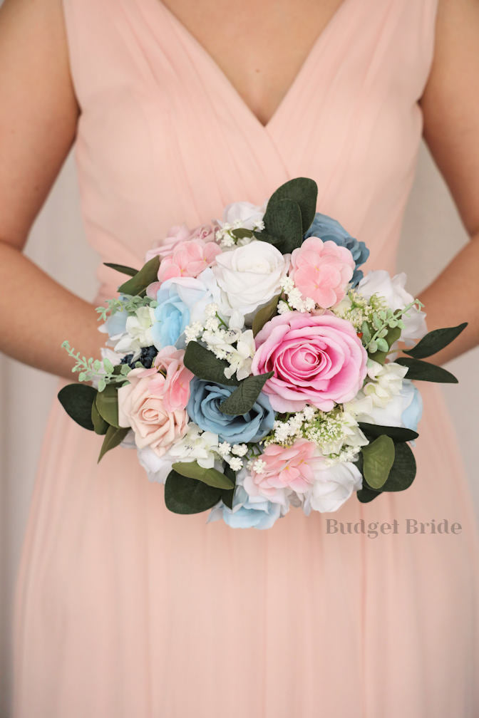 Faux Wedding Bouquet in Pink and Blue - $45.00 | Enoch Collection