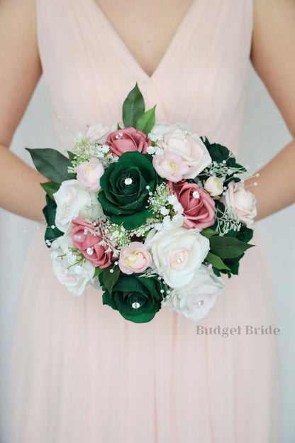 Faux Wedding Bouquet in Pink and Green - $39.50 | Airway Collection