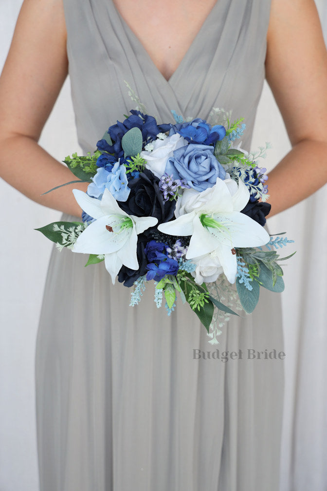 Faux Wedding Bouquet in Steel Blue - $170.00 | Lings Collection