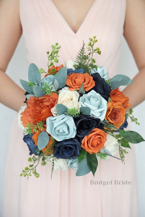Faux Wedding Bouquet in Terracotta and Blue - $170.00 | Basalt Collection